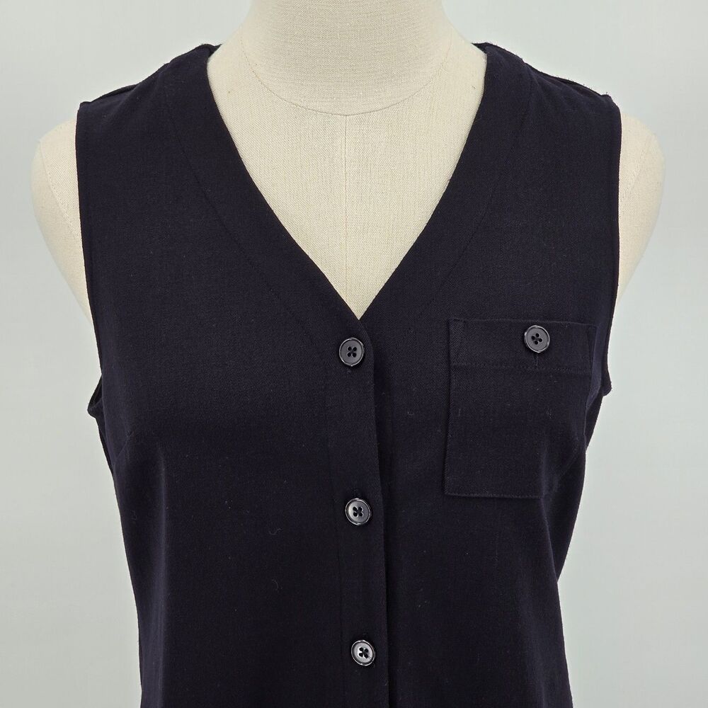Vintage Talbots Petites Stretch Full Button Shirt Dress Women's 2 Black